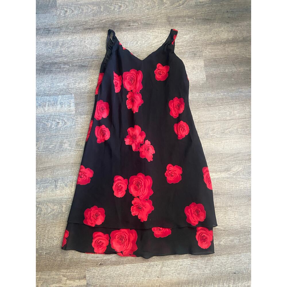 Jones New York Vintage Floral Bias Cut Black Dress Size L/XL